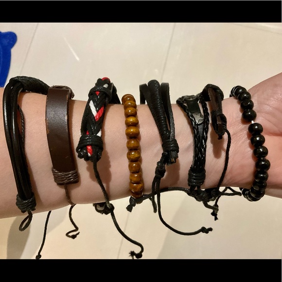 Mens Leather Wrap Bracelets - Picture 2 of 4